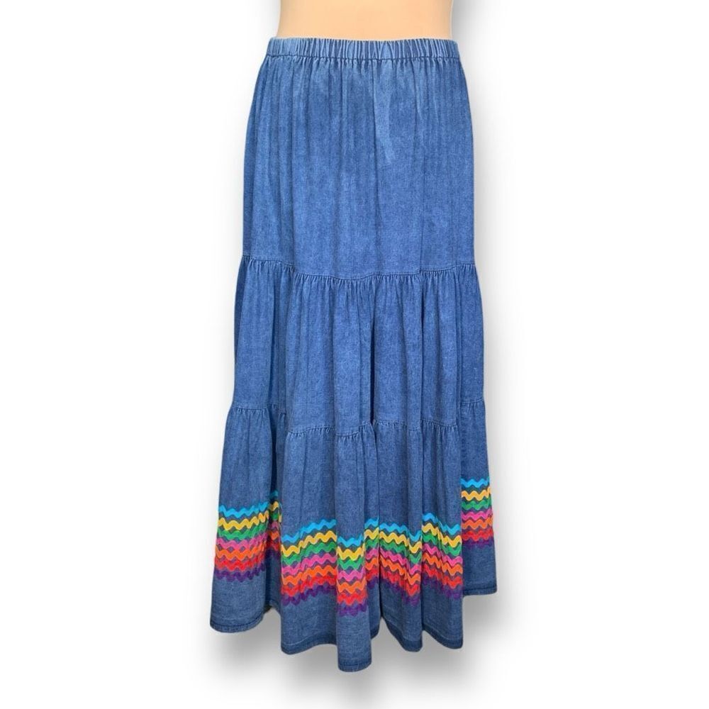 Vintage Maxi Skirt with Multicolor Ric Rac Trim